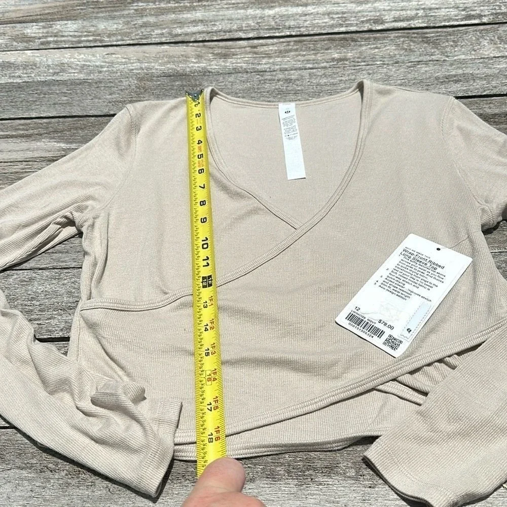 Lululemon Wrap-Front Ribbed Long Sleeve Top Mojave Tan‎ NWT WOMENS SIZE 12